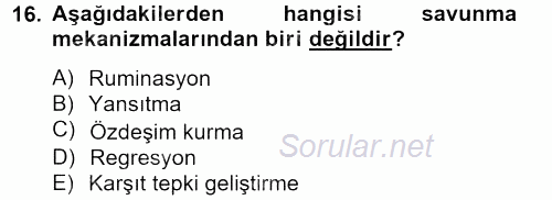 Davranış Bilimleri 2 2014 - 2015 Dönem Sonu Sınavı 16.Soru