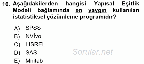 Sosyal Bilimlerde Araştırma Yöntemleri 2017 - 2018 Dönem Sonu Sınavı 16.Soru