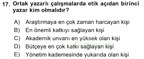 Sosyal Bilimlerde Araştırma Yöntemleri 2017 - 2018 Dönem Sonu Sınavı 17.Soru