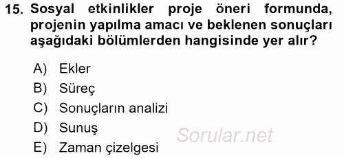 Topluma Hizmet Eğitimi 2017 - 2018 Dönem Sonu Sınavı 15.Soru