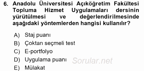 Topluma Hizmet Eğitimi 2017 - 2018 Dönem Sonu Sınavı 6.Soru