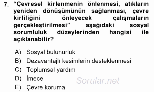 Topluma Hizmet Eğitimi 2017 - 2018 Dönem Sonu Sınavı 7.Soru