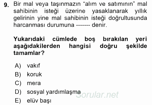 Topluma Hizmet Eğitimi 2017 - 2018 Dönem Sonu Sınavı 9.Soru