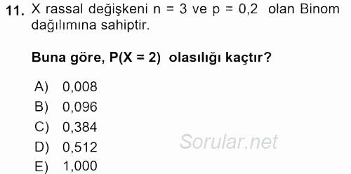 İstatistik 1 2015 - 2016 Dönem Sonu Sınavı 11.Soru