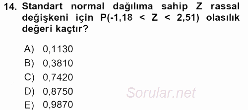 İstatistik 1 2015 - 2016 Dönem Sonu Sınavı 14.Soru