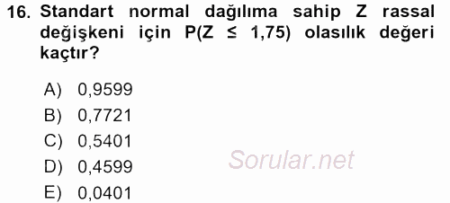 İstatistik 1 2015 - 2016 Dönem Sonu Sınavı 16.Soru