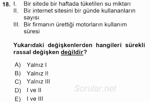 İstatistik 1 2015 - 2016 Dönem Sonu Sınavı 18.Soru