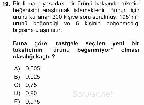 İstatistik 1 2015 - 2016 Dönem Sonu Sınavı 19.Soru