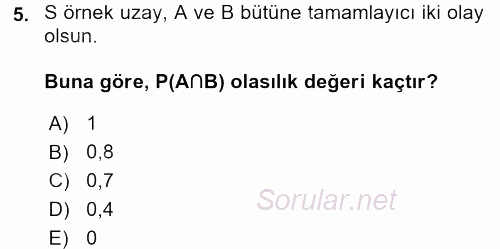 İstatistik 1 2015 - 2016 Dönem Sonu Sınavı 5.Soru