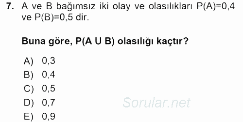 İstatistik 1 2015 - 2016 Dönem Sonu Sınavı 7.Soru