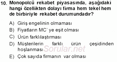 Sanayi Ekonomisi 2013 - 2014 Tek Ders Sınavı 10.Soru