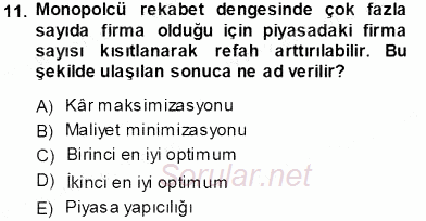 Sanayi Ekonomisi 2013 - 2014 Tek Ders Sınavı 11.Soru