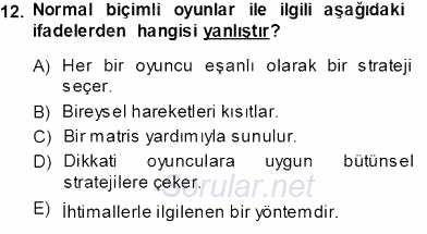 Sanayi Ekonomisi 2013 - 2014 Tek Ders Sınavı 12.Soru