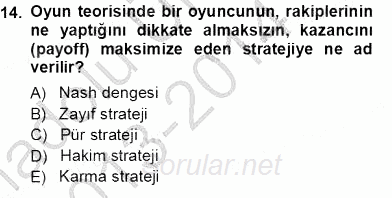 Sanayi Ekonomisi 2013 - 2014 Tek Ders Sınavı 14.Soru