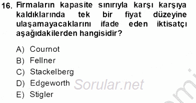 Sanayi Ekonomisi 2013 - 2014 Tek Ders Sınavı 16.Soru