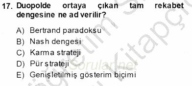 Sanayi Ekonomisi 2013 - 2014 Tek Ders Sınavı 17.Soru