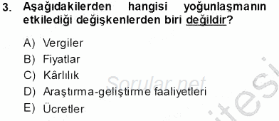 Sanayi Ekonomisi 2013 - 2014 Tek Ders Sınavı 3.Soru