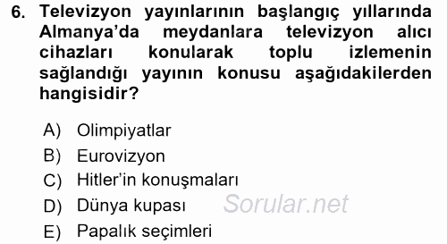 Film ve Video Kültürü 2016 - 2017 Dönem Sonu Sınavı 6.Soru