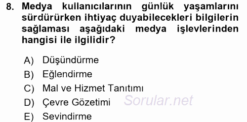 Film ve Video Kültürü 2016 - 2017 Dönem Sonu Sınavı 8.Soru
