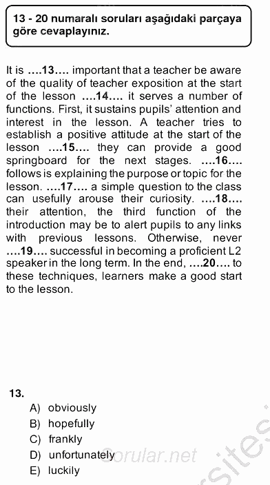 Pedagojik Gramer 2 2013 - 2014 Ara Sınavı 13.Soru