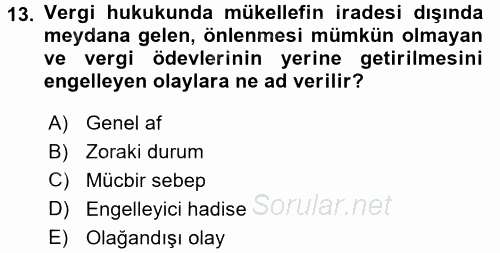 Vergi İcra Hukuku 2016 - 2017 Ara Sınavı 13.Soru