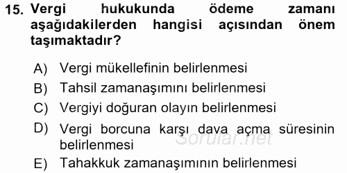 Vergi İcra Hukuku 2016 - 2017 Ara Sınavı 15.Soru