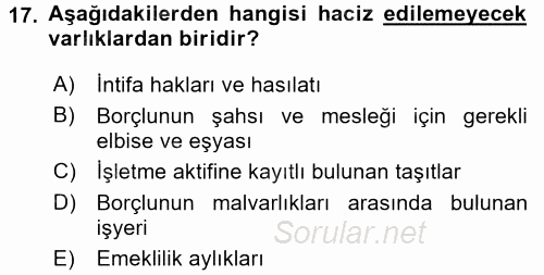 Vergi İcra Hukuku 2016 - 2017 Ara Sınavı 17.Soru