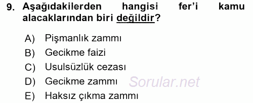 Vergi İcra Hukuku 2016 - 2017 Ara Sınavı 9.Soru