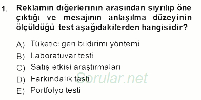 Marka İletişim Kampanyaları 2014 - 2015 Ara Sınavı 1.Soru