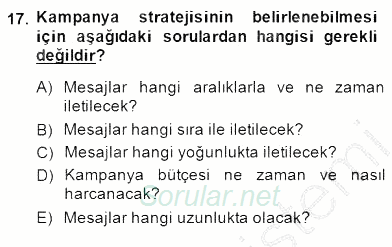 Marka İletişim Kampanyaları 2014 - 2015 Ara Sınavı 17.Soru