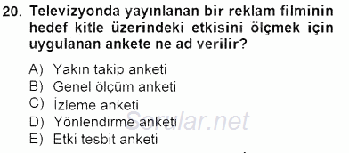 Marka İletişim Kampanyaları 2014 - 2015 Ara Sınavı 20.Soru