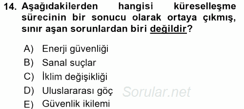 İnsan Hakları ve Demokratikleşme Süreci 2015 - 2016 Dönem Sonu Sınavı 14.Soru