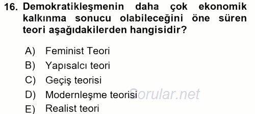 İnsan Hakları ve Demokratikleşme Süreci 2015 - 2016 Dönem Sonu Sınavı 16.Soru