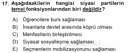 İnsan Hakları ve Demokratikleşme Süreci 2015 - 2016 Dönem Sonu Sınavı 17.Soru