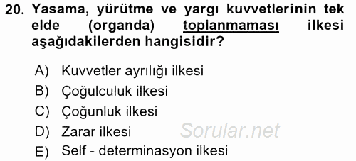 İnsan Hakları ve Demokratikleşme Süreci 2015 - 2016 Dönem Sonu Sınavı 20.Soru