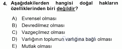 İnsan Hakları ve Demokratikleşme Süreci 2015 - 2016 Dönem Sonu Sınavı 4.Soru