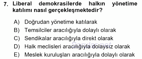 İnsan Hakları ve Demokratikleşme Süreci 2015 - 2016 Dönem Sonu Sınavı 7.Soru