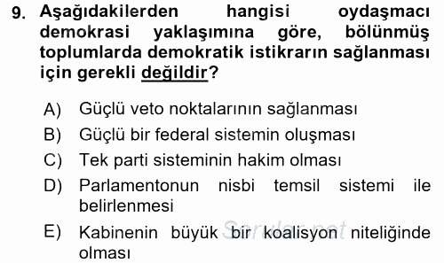 İnsan Hakları ve Demokratikleşme Süreci 2015 - 2016 Dönem Sonu Sınavı 9.Soru