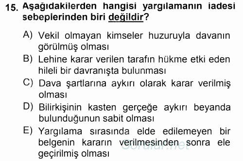 Medeni Usul Hukuku 2014 - 2015 Tek Ders Sınavı 15.Soru