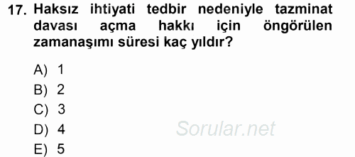 Medeni Usul Hukuku 2014 - 2015 Tek Ders Sınavı 17.Soru