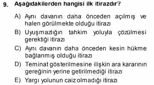 Medeni Usul Hukuku 2014 - 2015 Tek Ders Sınavı 9.Soru