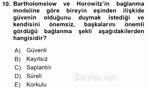 Aile İçi Uyumlu Etkileşim 2016 - 2017 Dönem Sonu Sınavı 10.Soru
