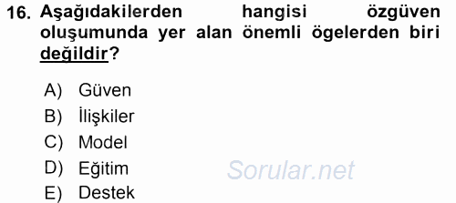 Aile İçi Uyumlu Etkileşim 2016 - 2017 Dönem Sonu Sınavı 16.Soru