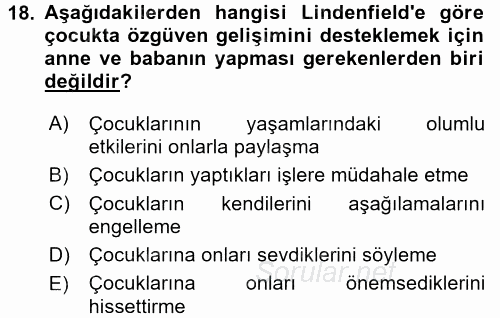 Aile İçi Uyumlu Etkileşim 2016 - 2017 Dönem Sonu Sınavı 18.Soru