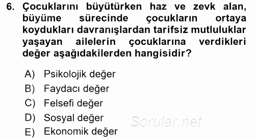 Aile İçi Uyumlu Etkileşim 2016 - 2017 Dönem Sonu Sınavı 6.Soru
