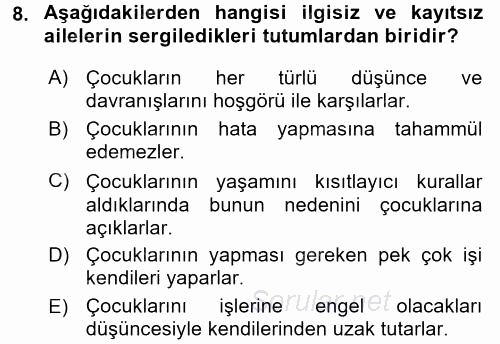 Aile İçi Uyumlu Etkileşim 2016 - 2017 Dönem Sonu Sınavı 8.Soru