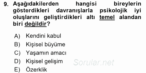 Aile İçi Uyumlu Etkileşim 2016 - 2017 Dönem Sonu Sınavı 9.Soru