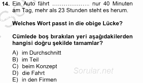 Almanca 2 2014 - 2015 Dönem Sonu Sınavı 14.Soru