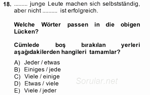 Almanca 2 2014 - 2015 Dönem Sonu Sınavı 18.Soru