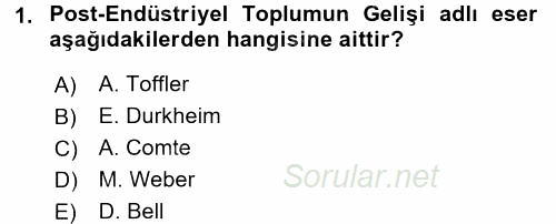 Endüstri Sosyolojisi 2015 - 2016 Dönem Sonu Sınavı 1.Soru